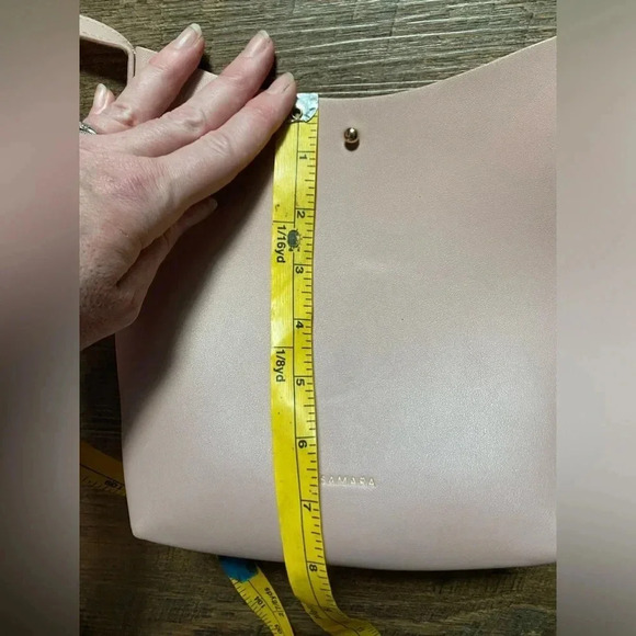 Anthropologie SAMARA shoulder bag EUC pale peony pink cottage core vegan suede - Picture 11 of 14